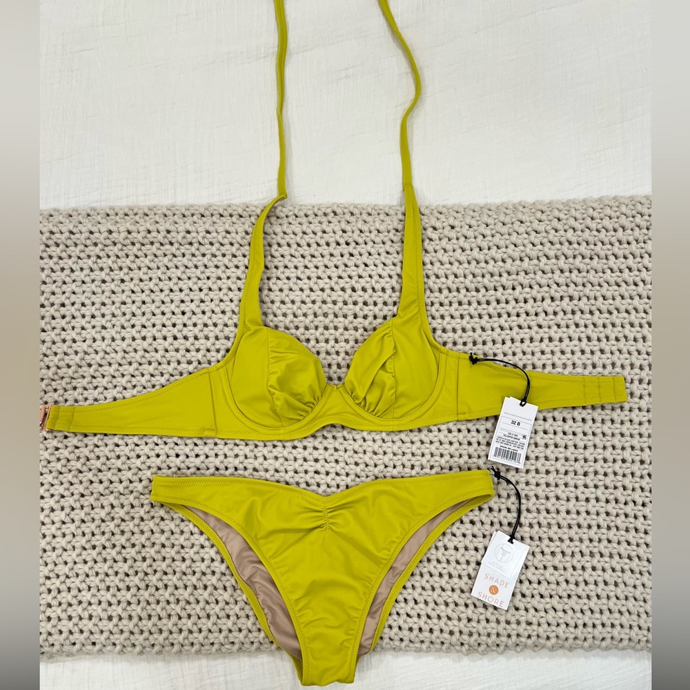 Shade & Shore Women’s Shirred Cup Halter Bikini Top In Yellow| Never Worn
